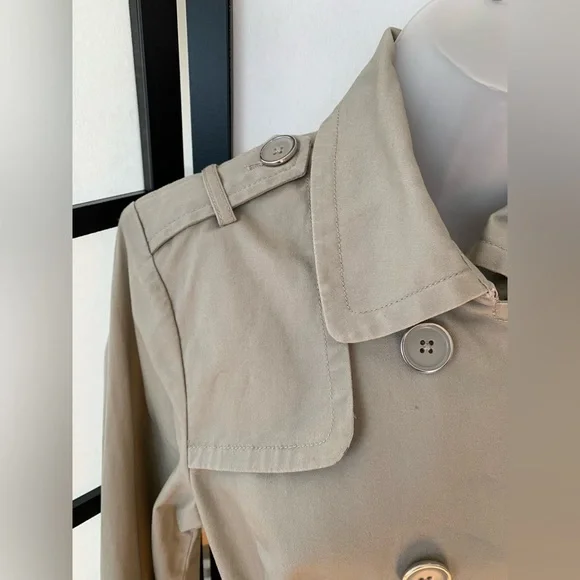 Joan Rivers (QVC) Double Breasted Short Trench Coat ~ Khaki Cotton ~ Size M - Picture 6 of 16